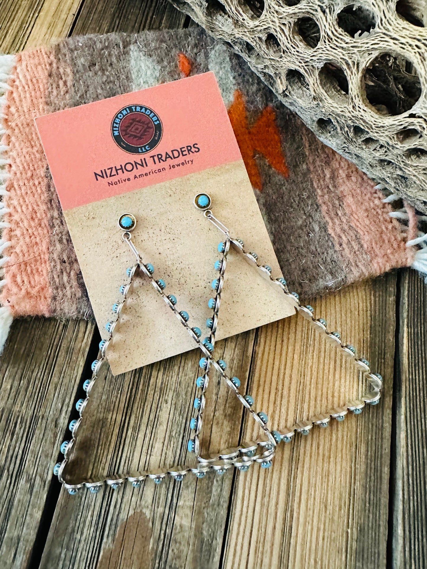 Zuni Sterling Silver & Turquoise Snake Eye Triangle Earrings