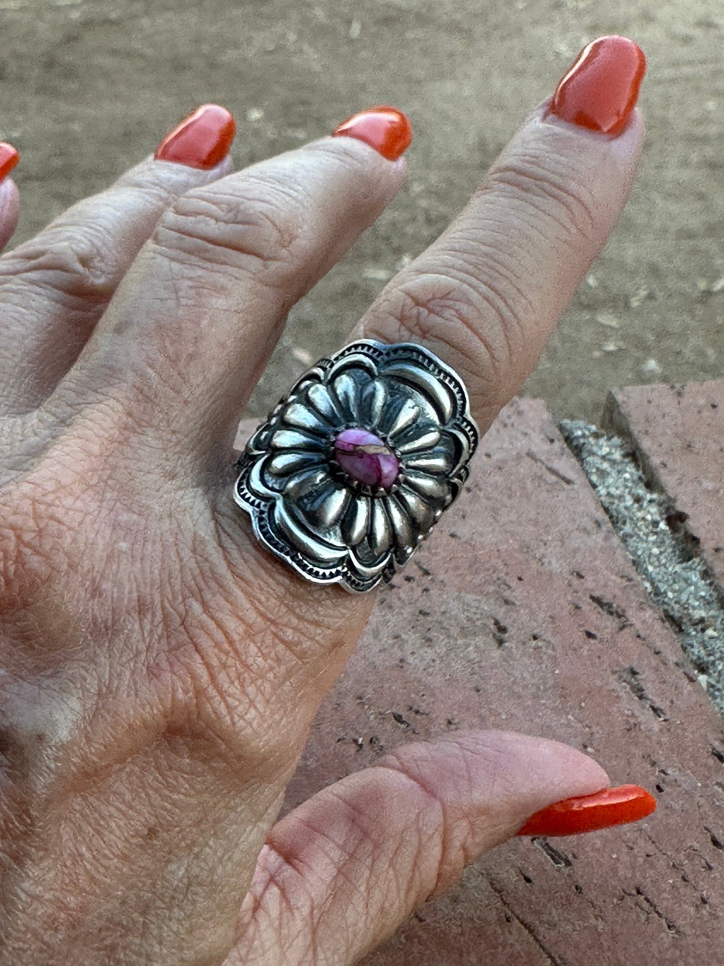 Beautiful Concho Handmade Pink Dream And Sterling Silver Adjustable Ring