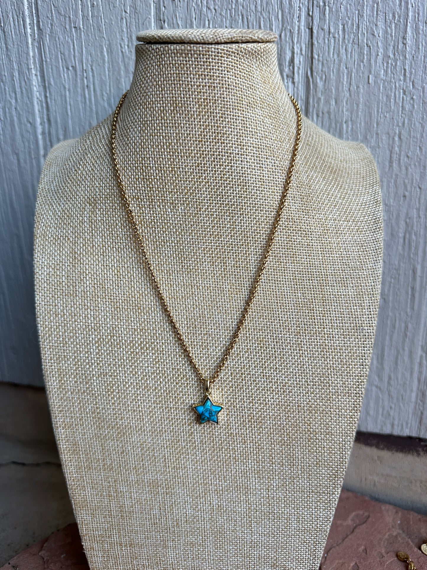 “The Golden Collection” Turquoise STAR Handmade Turquoise Gold Plated Necklace 18 Inches