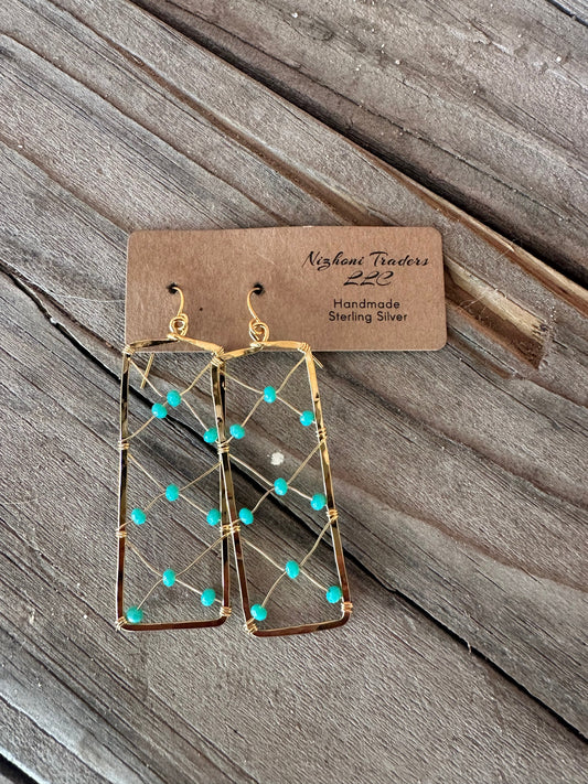 “The Golden Collection” THE CLIMB Handmade Turquoise Beaded & 14k Gold Plated Earrings