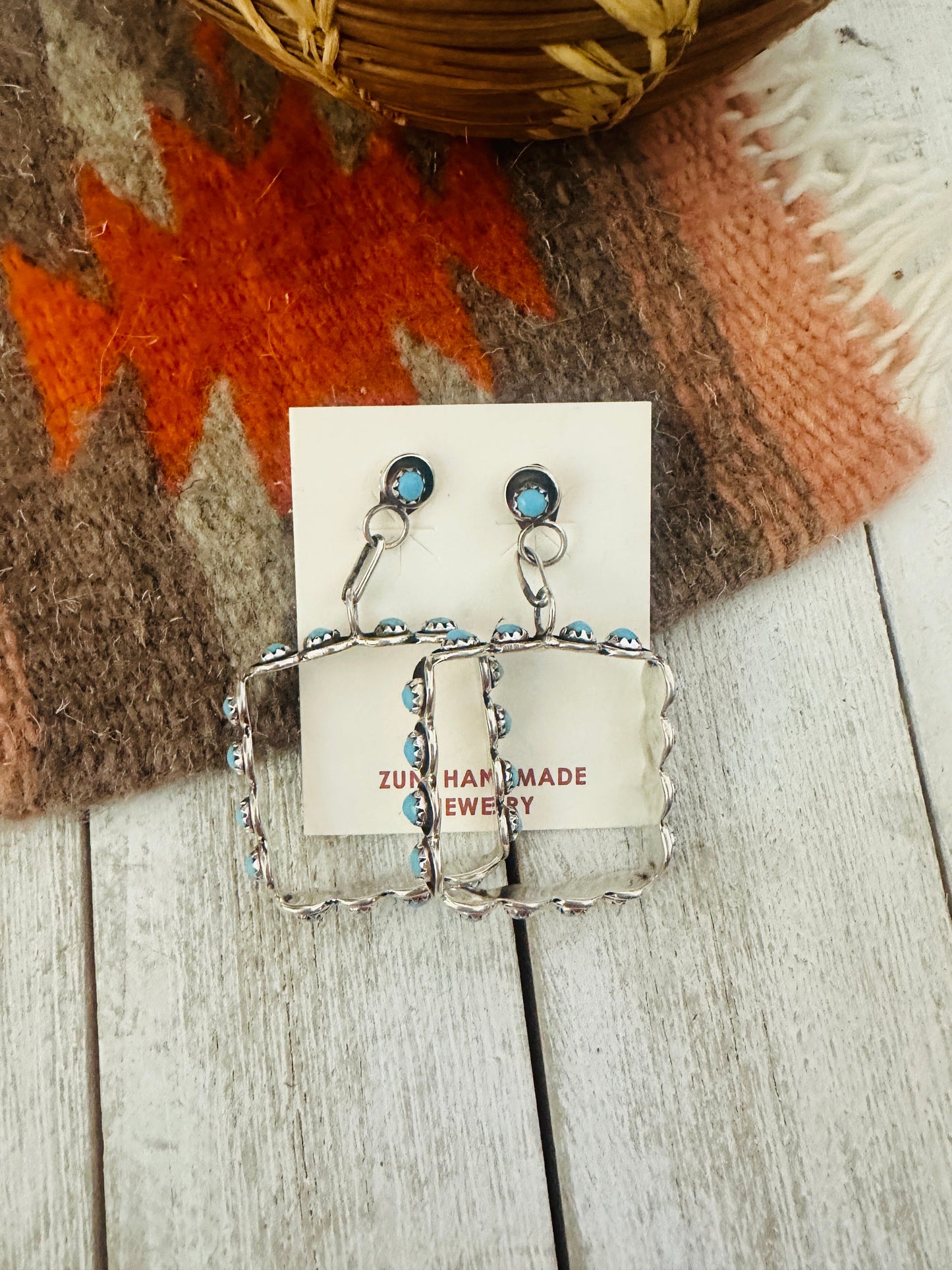 Zuni Turquoise & Sterling Silver Snake Eye Dangle Earrings