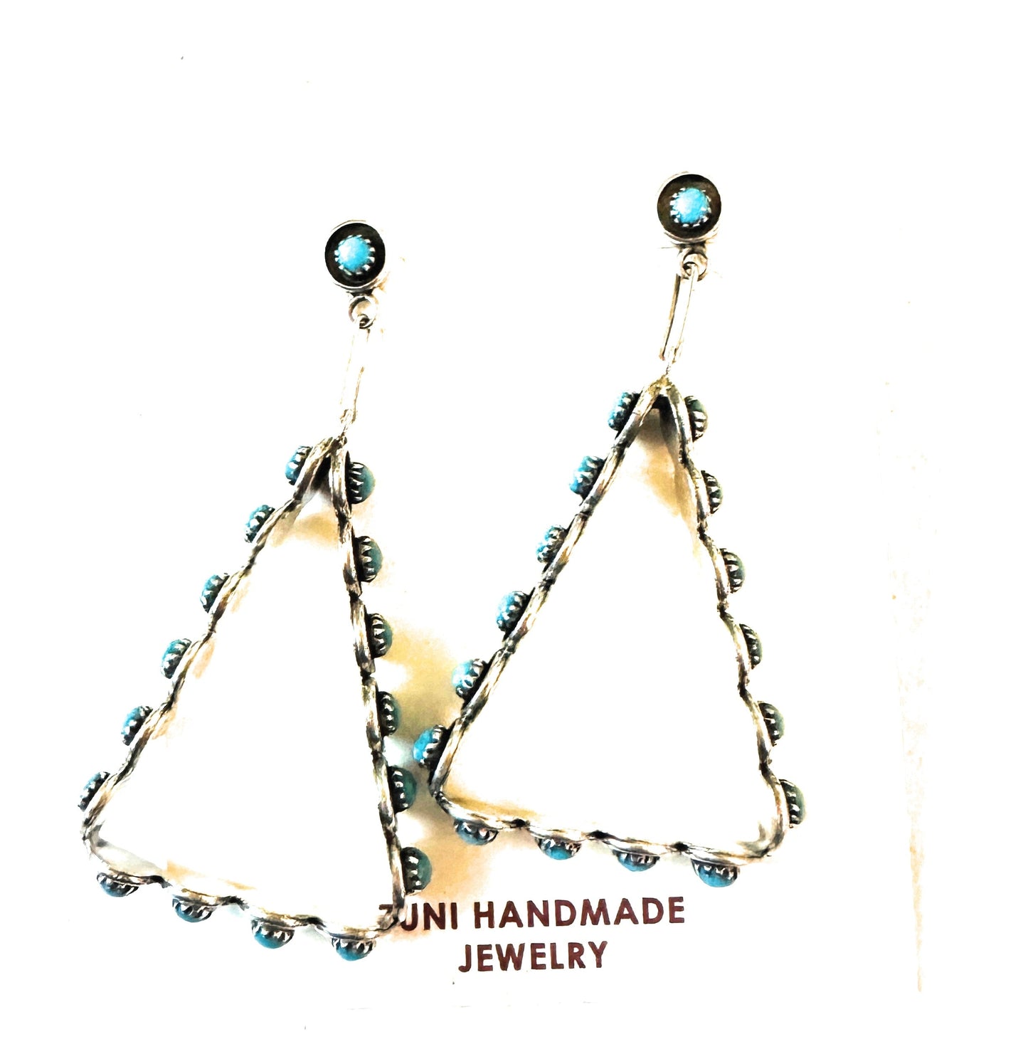 Zuni Turquoise & Sterling Silver Snake Eye Dangle Earrings