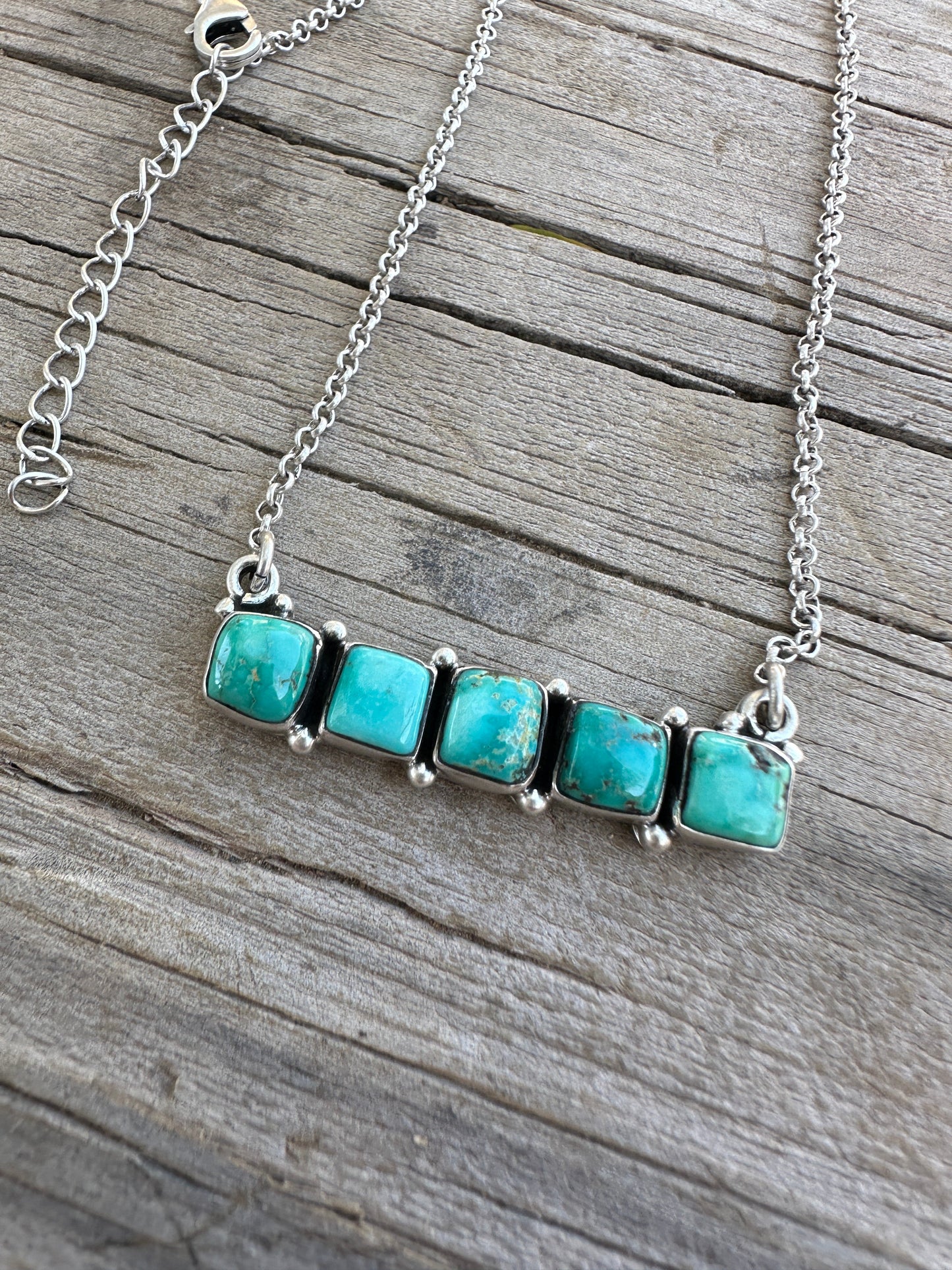 Beautiful Handmade Sterling Silver Emerald Valley Turquoise Bar Necklace