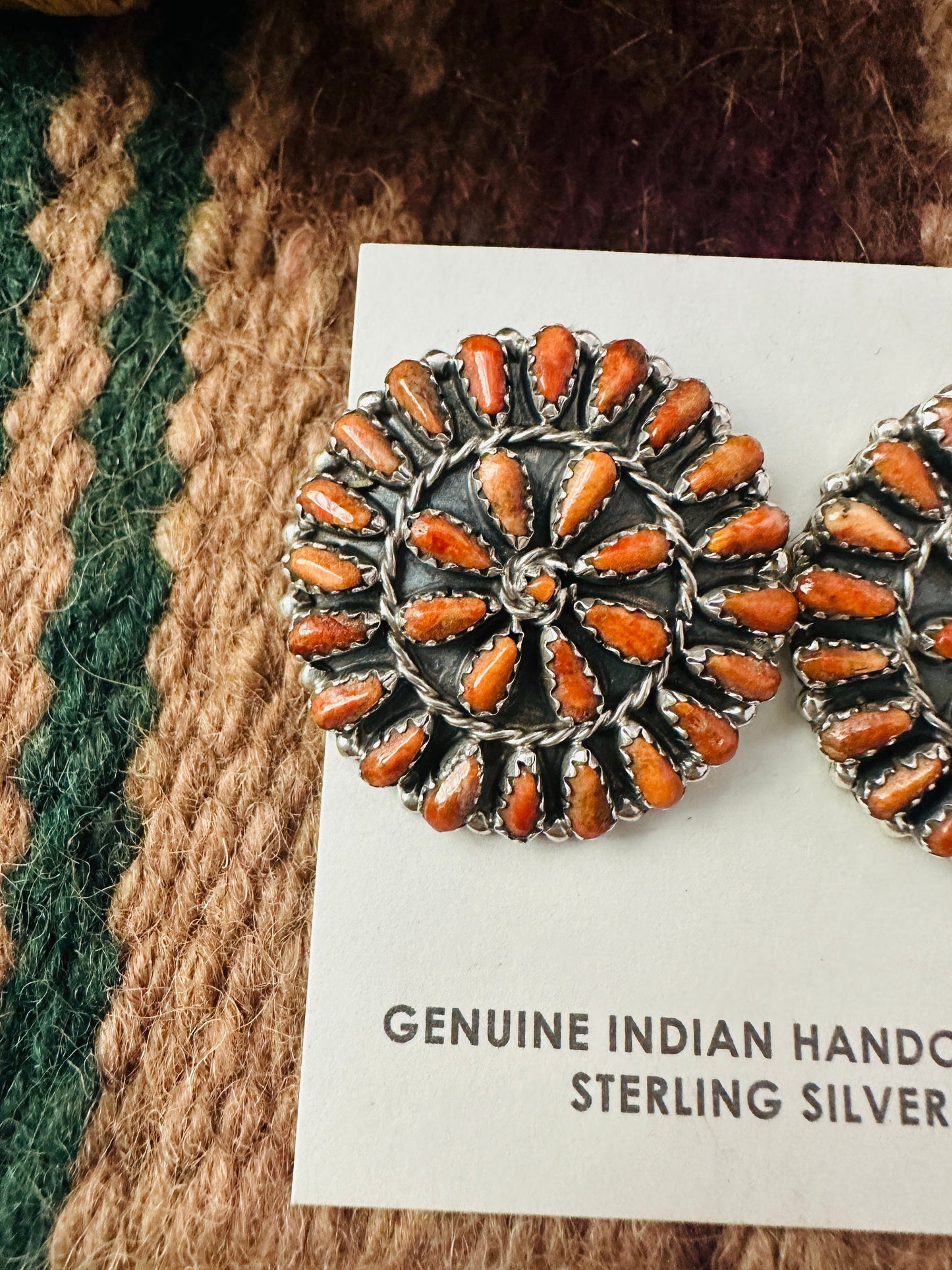 Zuni Sterling Silver & Spiny Oyster Needlepoint Post Earrings