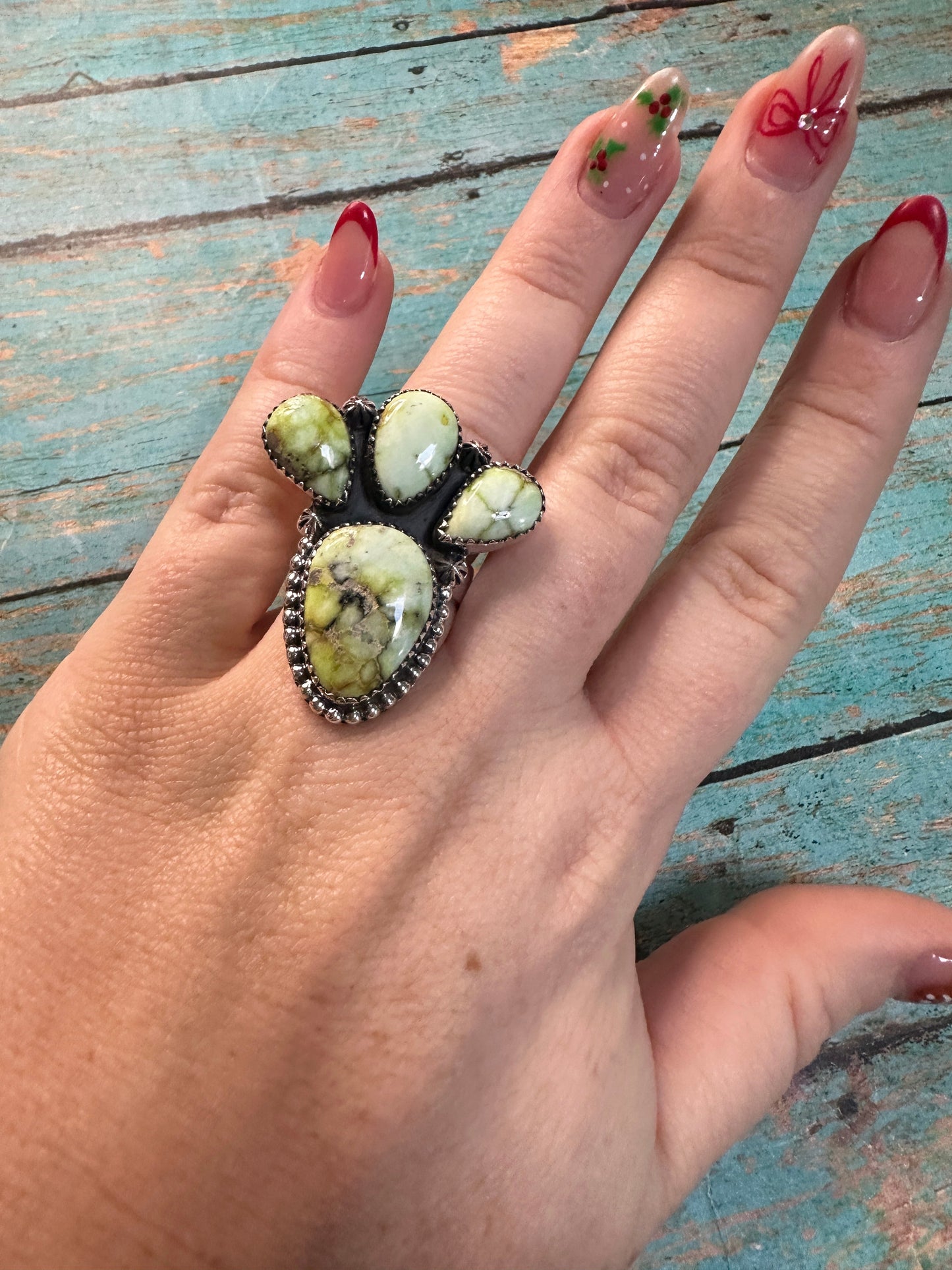 Beautiful Handmade Palomino Turquoise And Sterling Silver Adjustable 4 Stone Ring