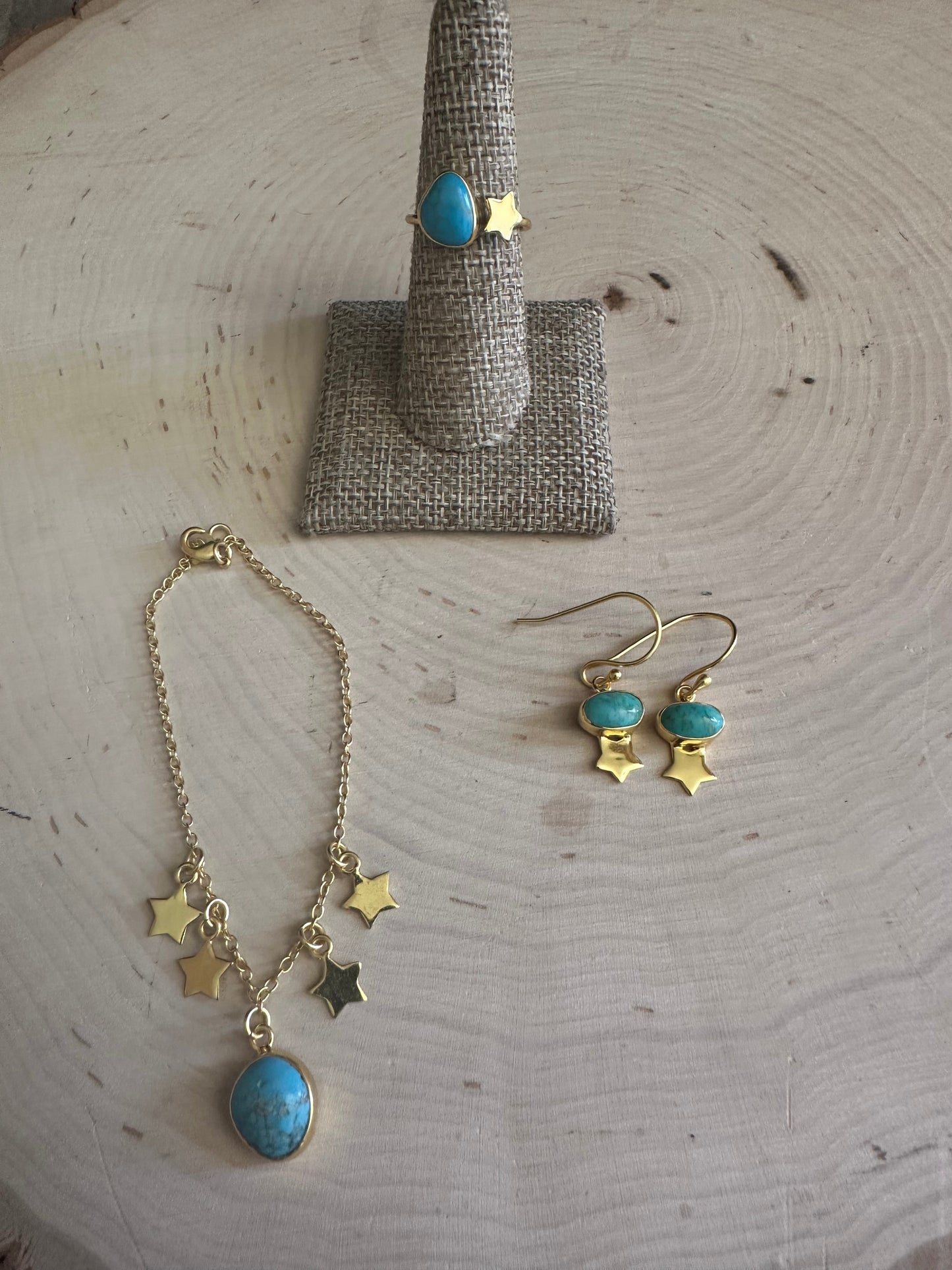 “The Golden Collection” Natural Turquoise Handmade 14k Gold Plated Star Earrings