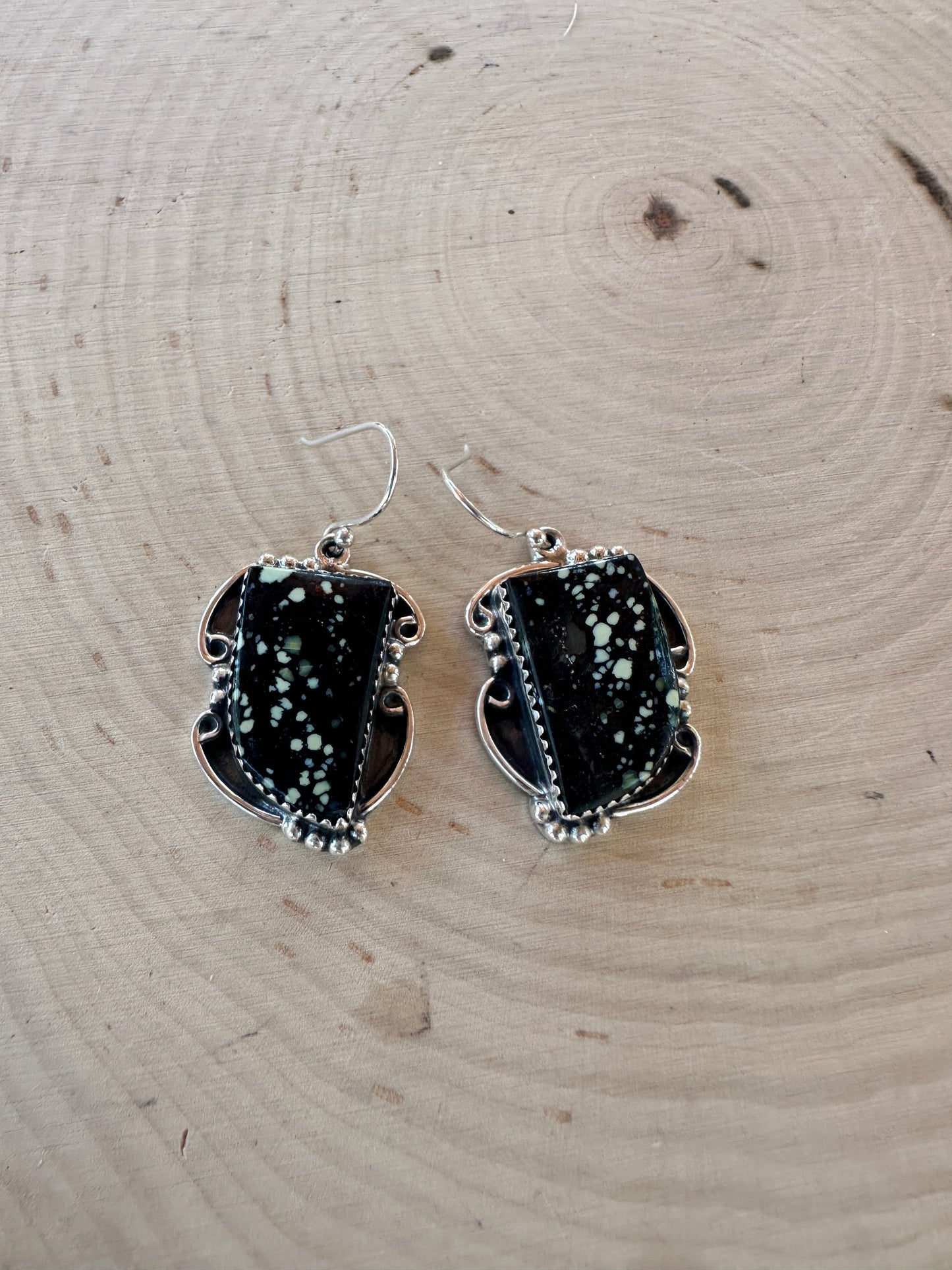 Handmade New Lander Turquoise and Sterling Silver Dangles