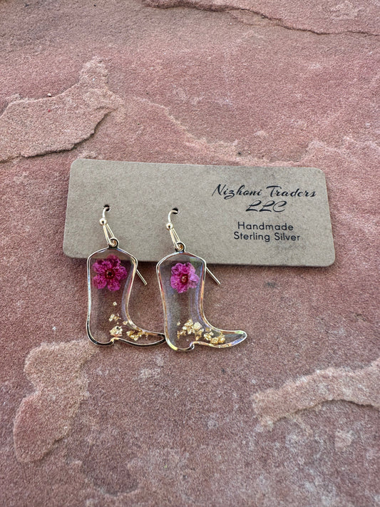 “The Golden Collection” Botanical Boots Dried Flower Cowboy Boot Handmade 14k Gold Vermeil Earrings