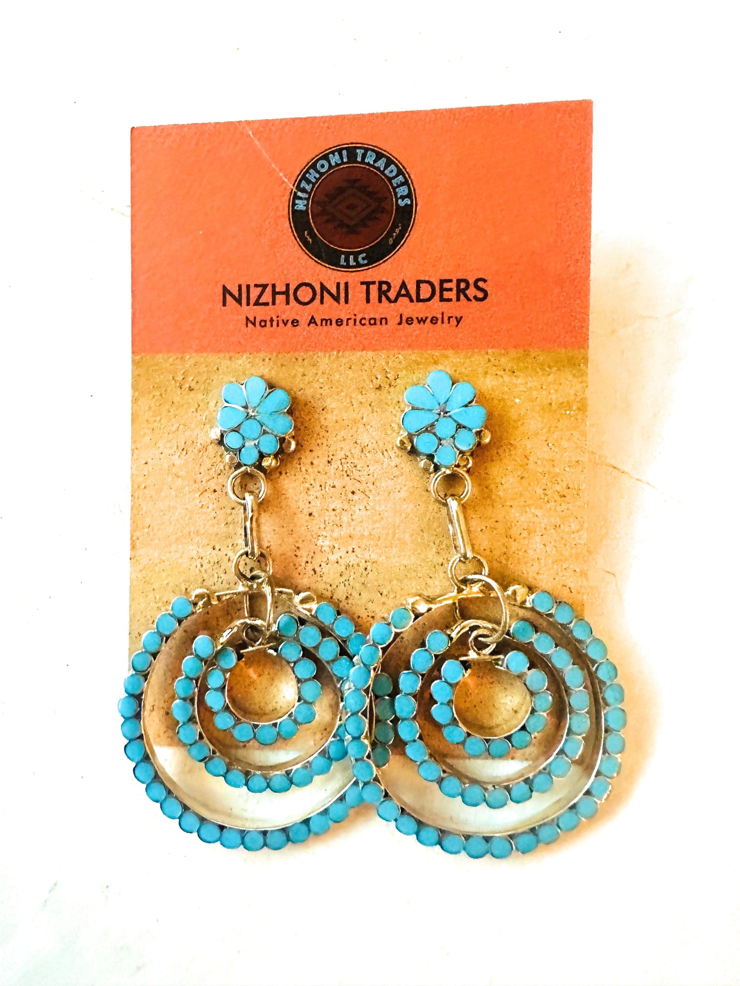 Zuni Sterling Silver & Turquoise Inlay Dangle Earrings