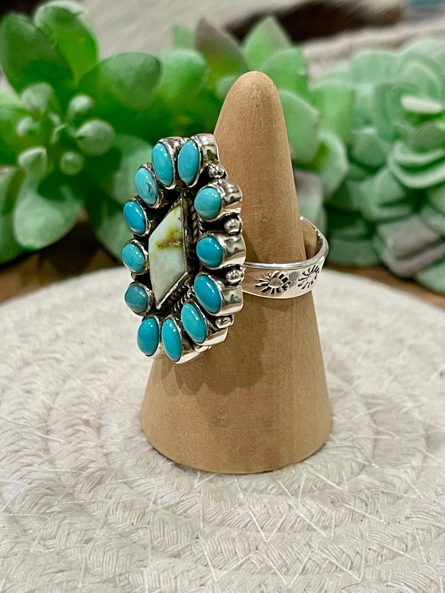 Beautiful Handmade Palomino Variscite, Turquoise And Sterling Silver Adjustable Ring