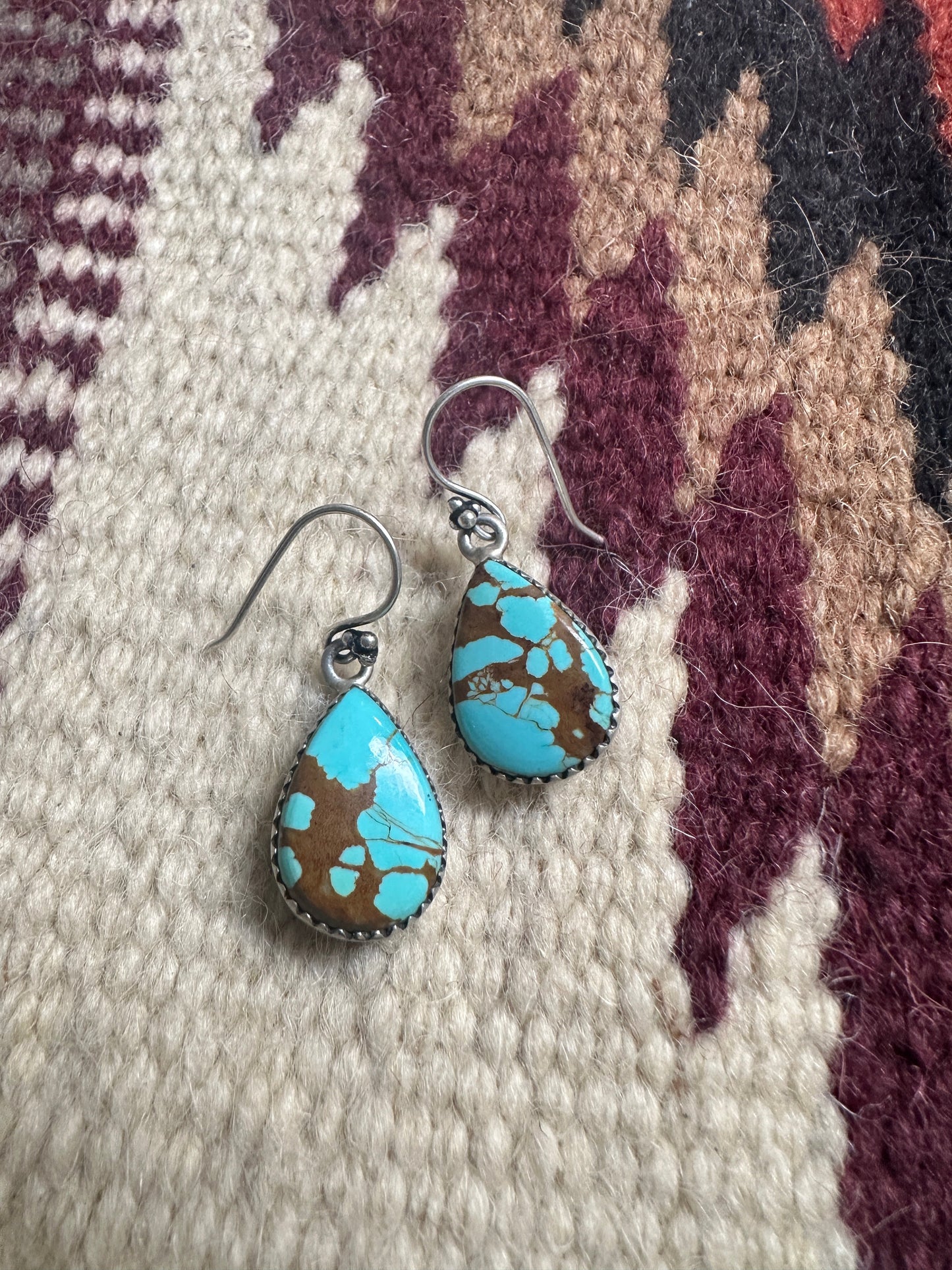 Handmade Number 8 Turquoise & Sterling Silver Hook Dangle Earrings