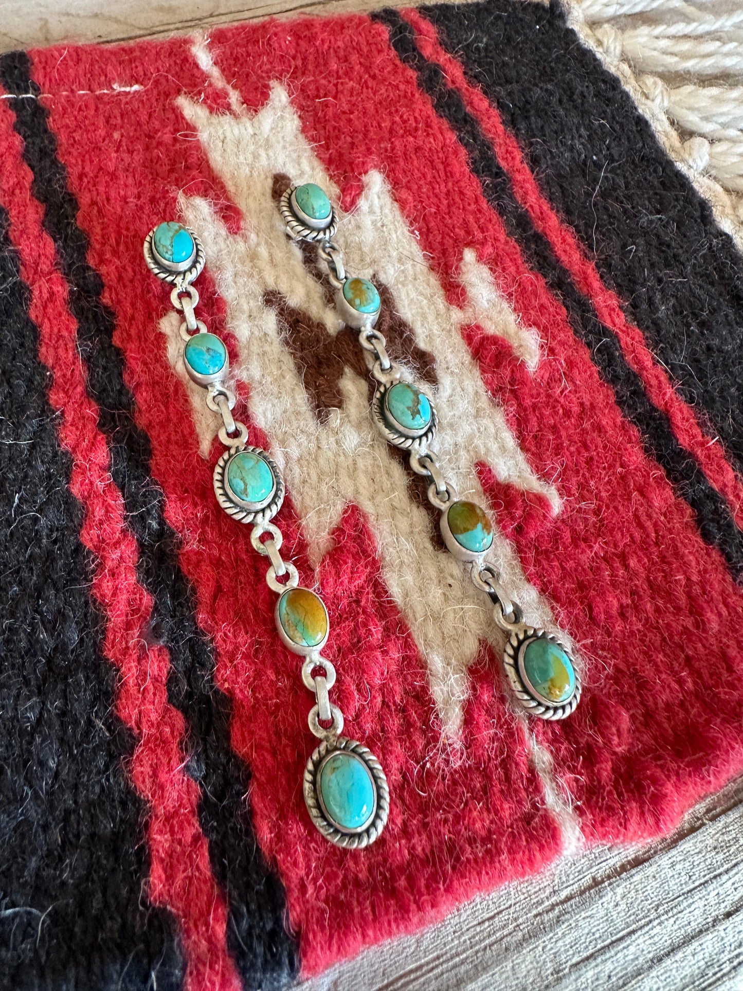 5 Stone Handmade Natural Turquoise and Sterling Silver Dangles