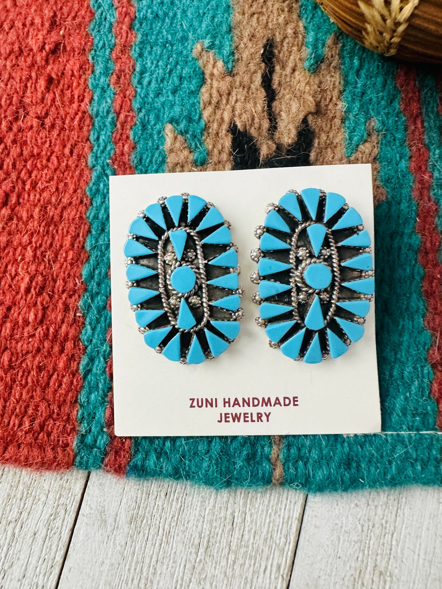 Zuni Sterling Silver & Turquoise Cluster Post Earrings