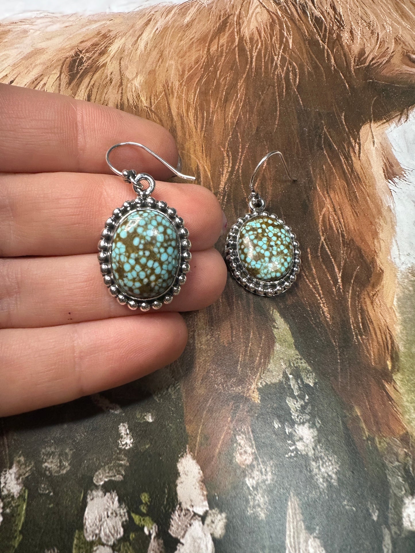 Handmade Number 8 Turquoise & Sterling Silver Dangle Earrings