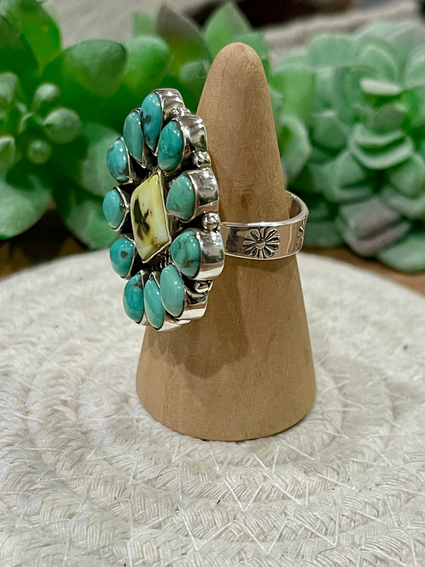 Beautiful Handmade Palomino Variscite, Turquoise And Sterling Silver Adjustable Ring