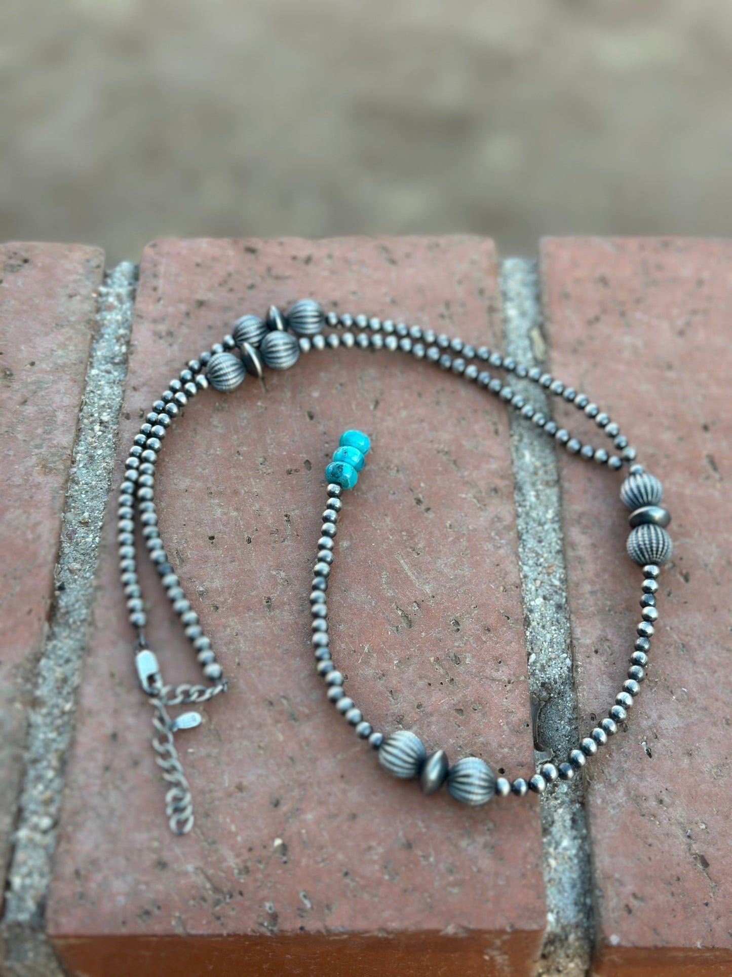 “The Ranch” Handmade Sterling Silver and Turquoise Beaded Drop Lariat Necklace