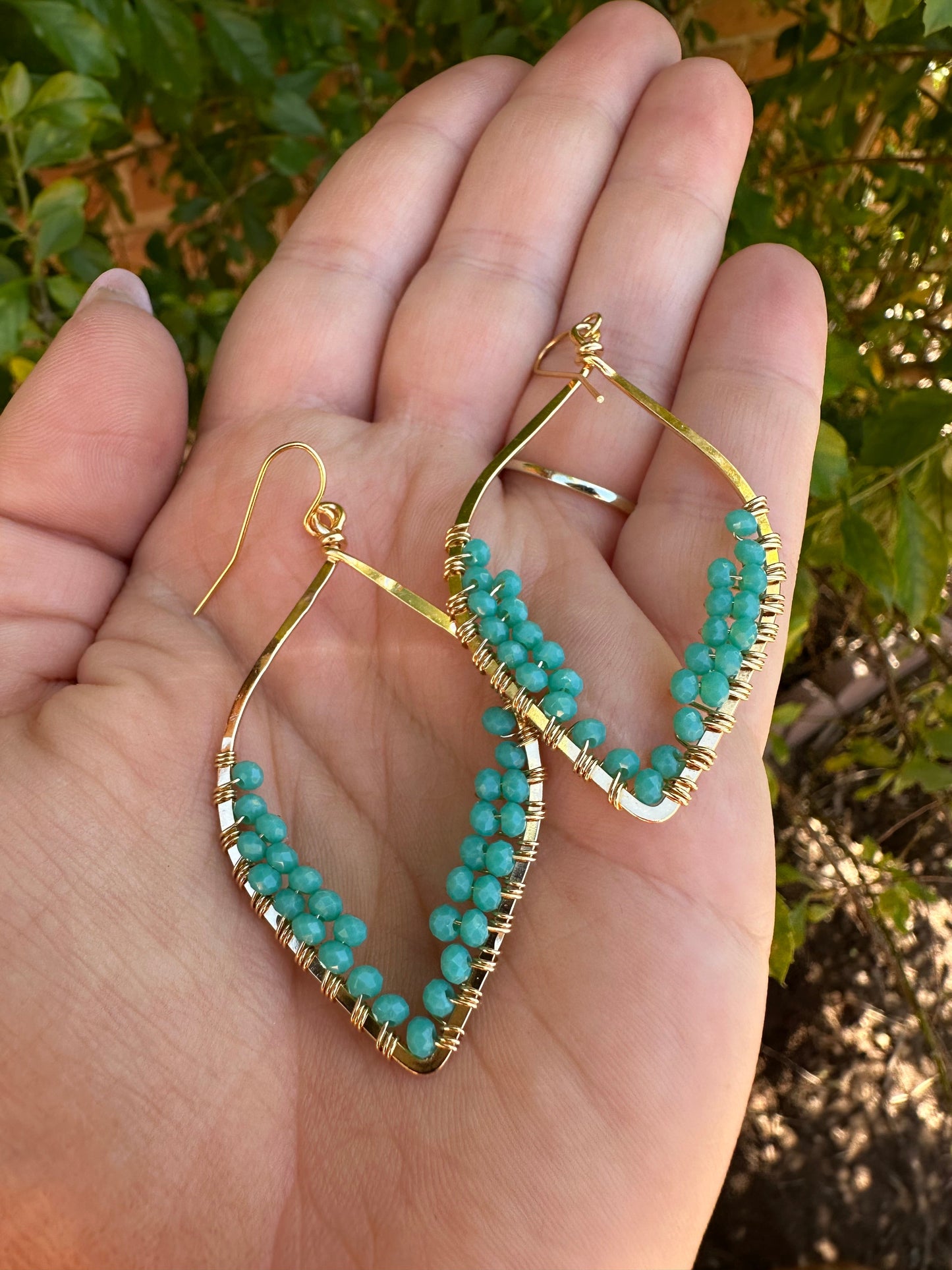 “The Golden Collection” Moonlight Handmade Turquoise Beaded & 14k Gold Plated Earrings