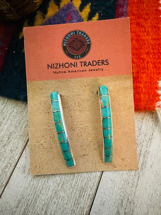 Zuni Sterling Silver & Turquoise Inlay Earrings