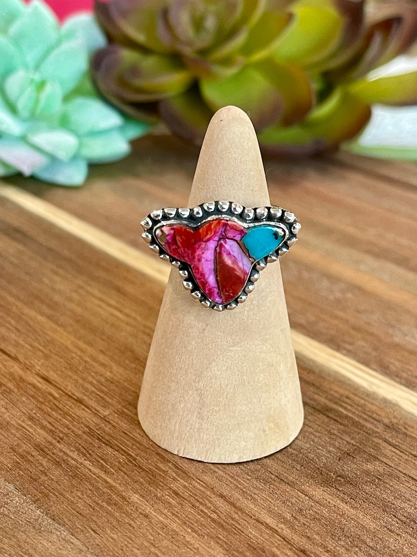 Beautiful Handmade Pink Dream Mojave And Sterling Silver Adjustable  Cow Head Ring