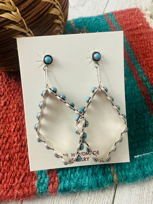 Zuni Turquoise & Sterling Silver Snake Eye Dangle Earrings