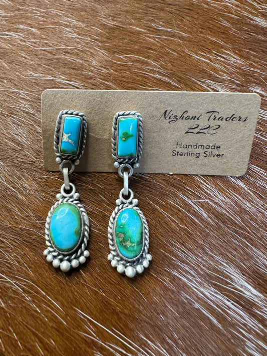 Handmade Sonoran Mountain Turquoise and Sterling Silver Dangle Earrings