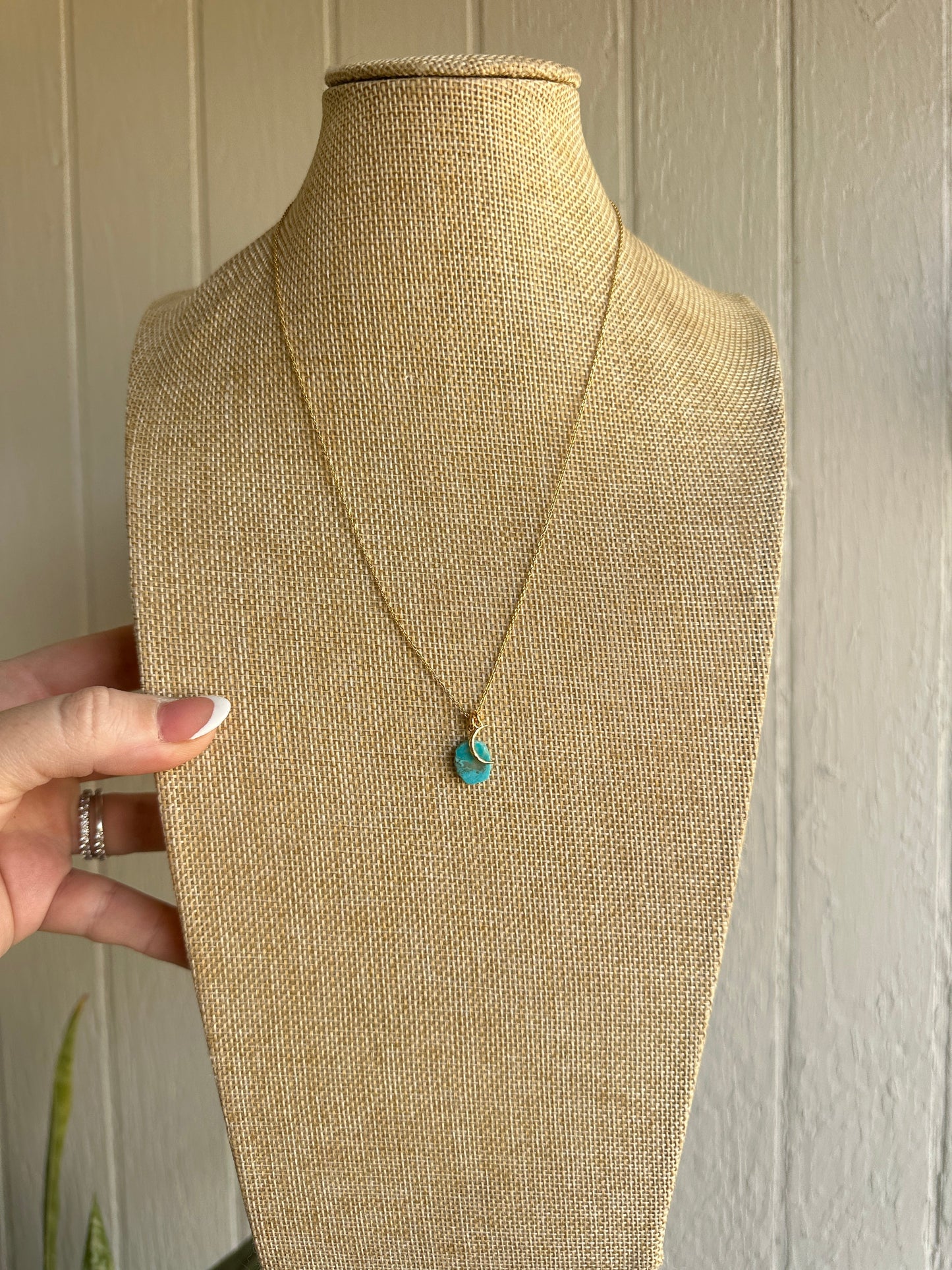 “The Golden Collection” MOON Handmade Natural Turquoise 14k Gold Plated Necklace