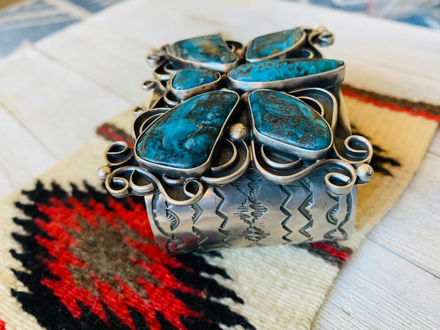 Chimney Butte Kingman Turquoise & Sterling Silver Butterfly Cuff Bracelet Signed