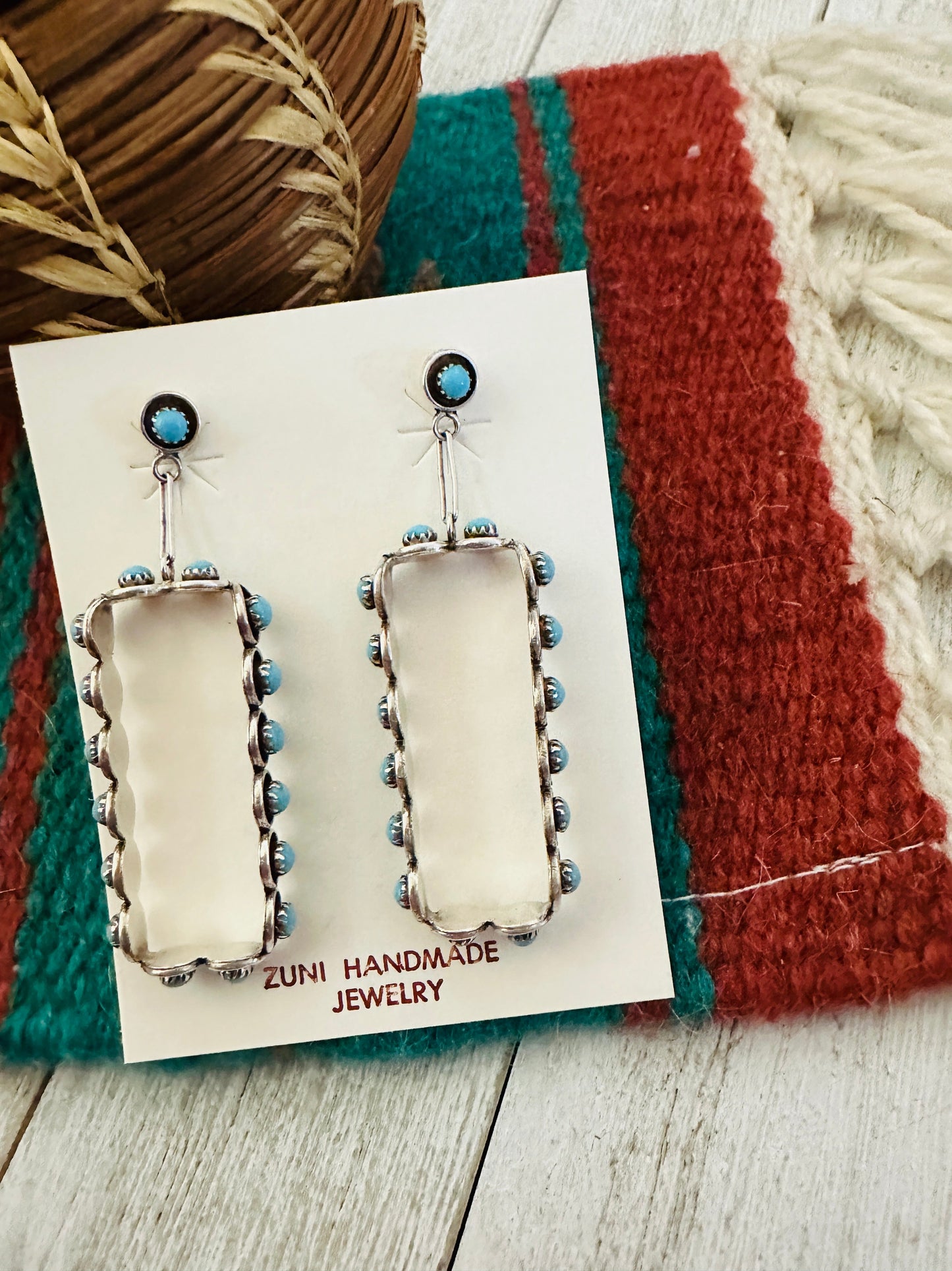 Zuni Turquoise & Sterling Silver Snake Eye Dangle Earrings