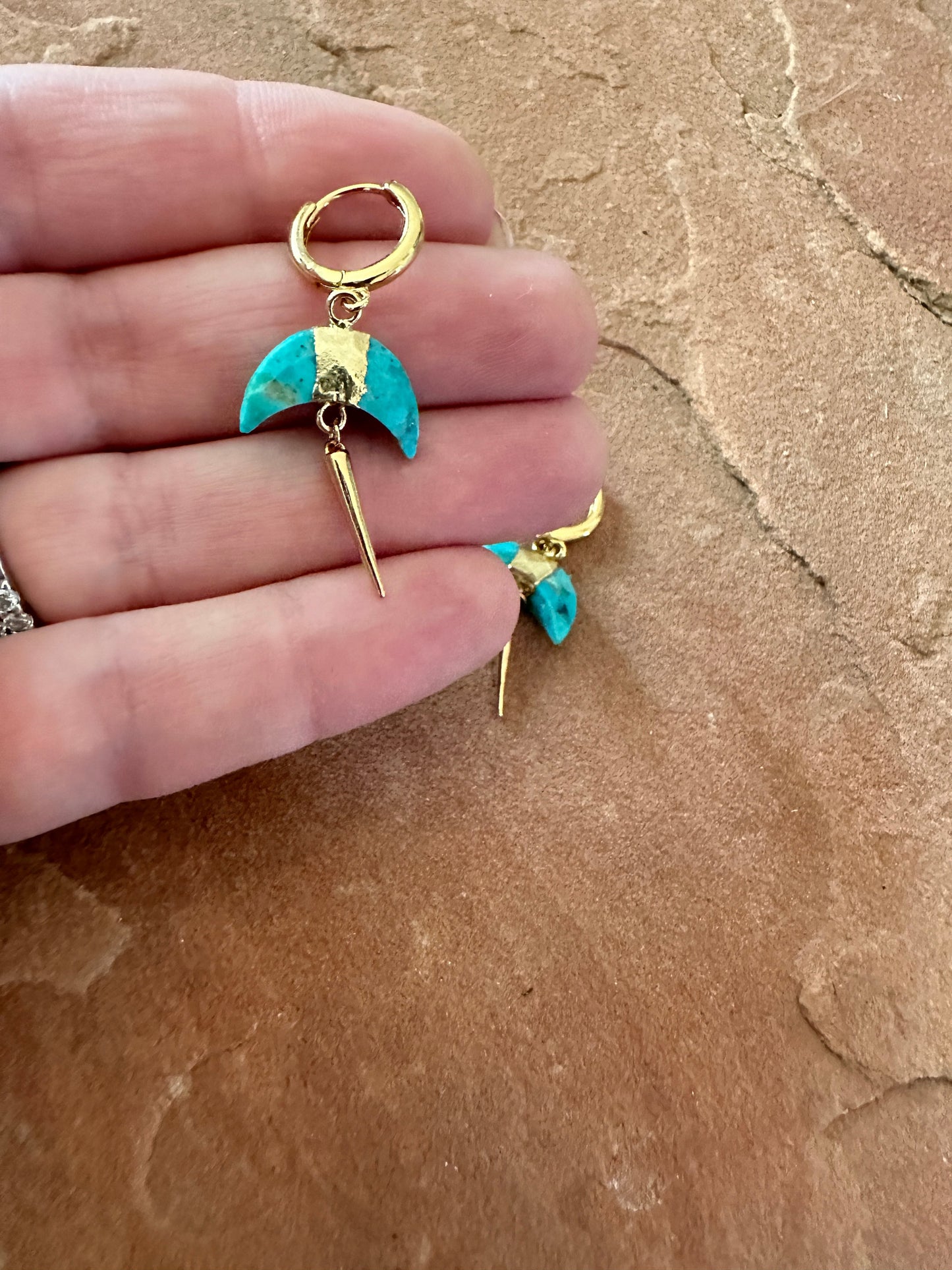 “The Golden Collection” MOON Hoops Handmade Turquoise & 14k Gold Plated Mini Hoop Earrings