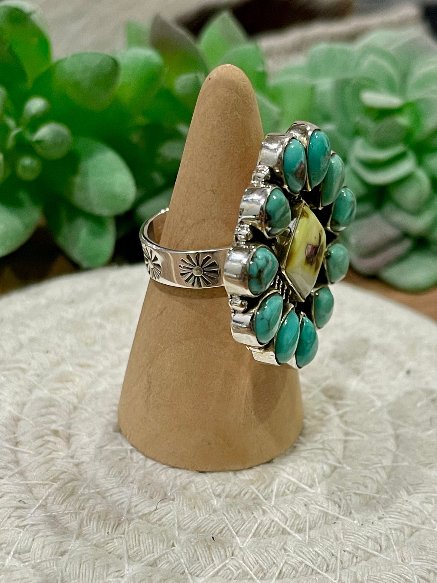 Beautiful Handmade Palomino Variscite, Turquoise And Sterling Silver Adjustable Ring