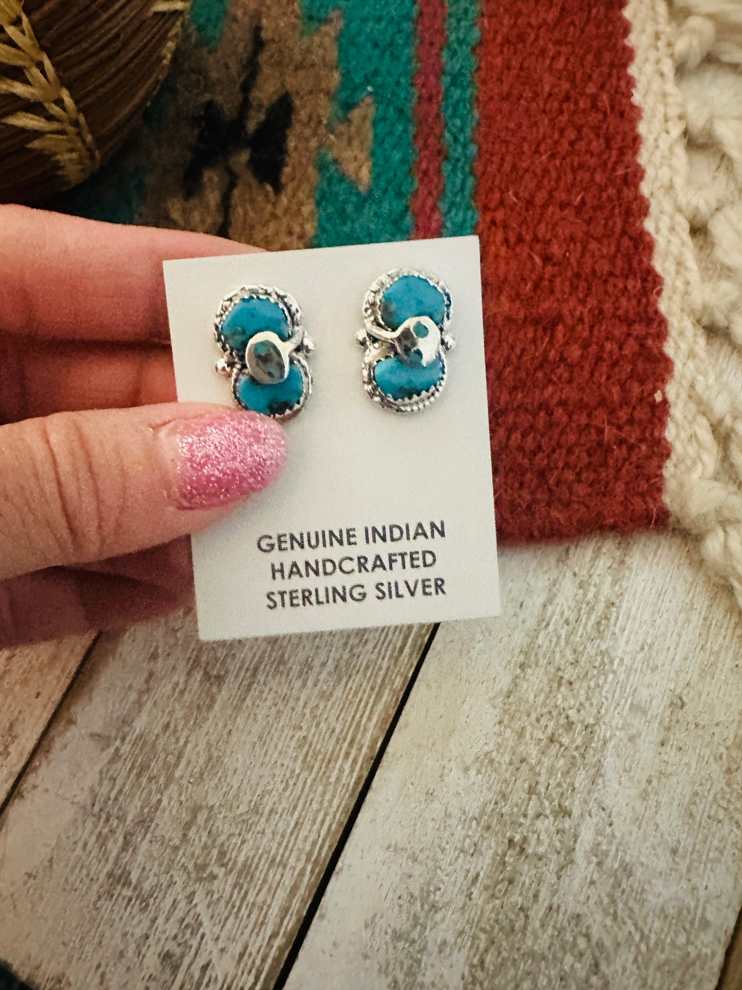 Zuni Sterling Silver & Turquoise Post Earrings by Effie Calavaza