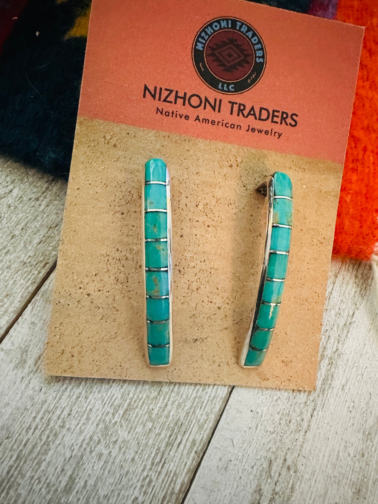 Zuni Sterling Silver & Turquoise Inlay Earrings