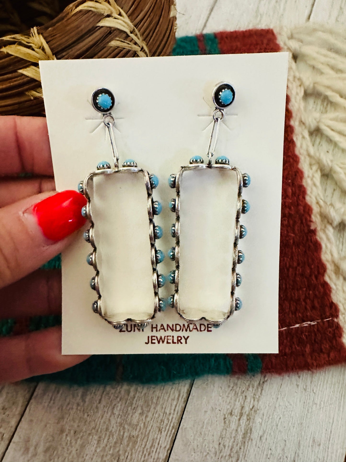 Zuni Turquoise & Sterling Silver Snake Eye Dangle Earrings