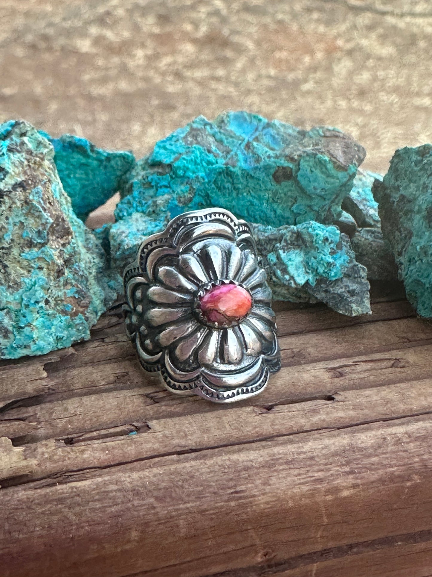 Beautiful Concho Handmade Pink Dream And Sterling Silver Adjustable Ring