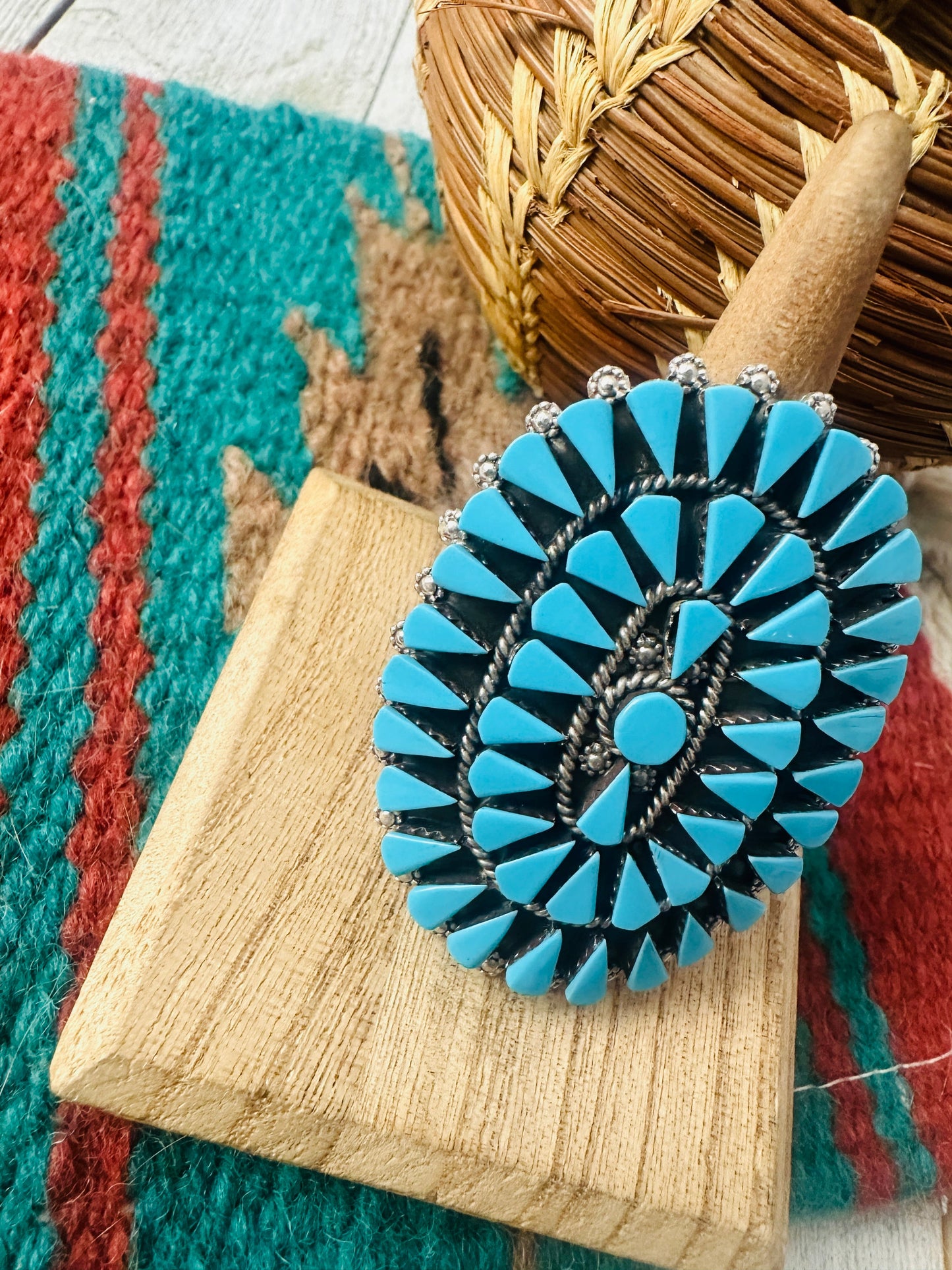 Zuni Sterling Silver & Turquoise Cluster Ring