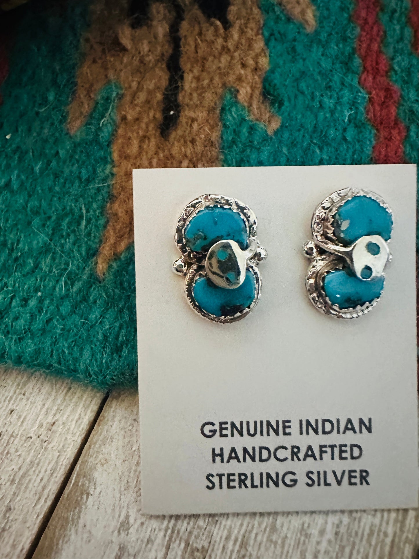 Zuni Sterling Silver & Turquoise Post Earrings by Effie Calavaza