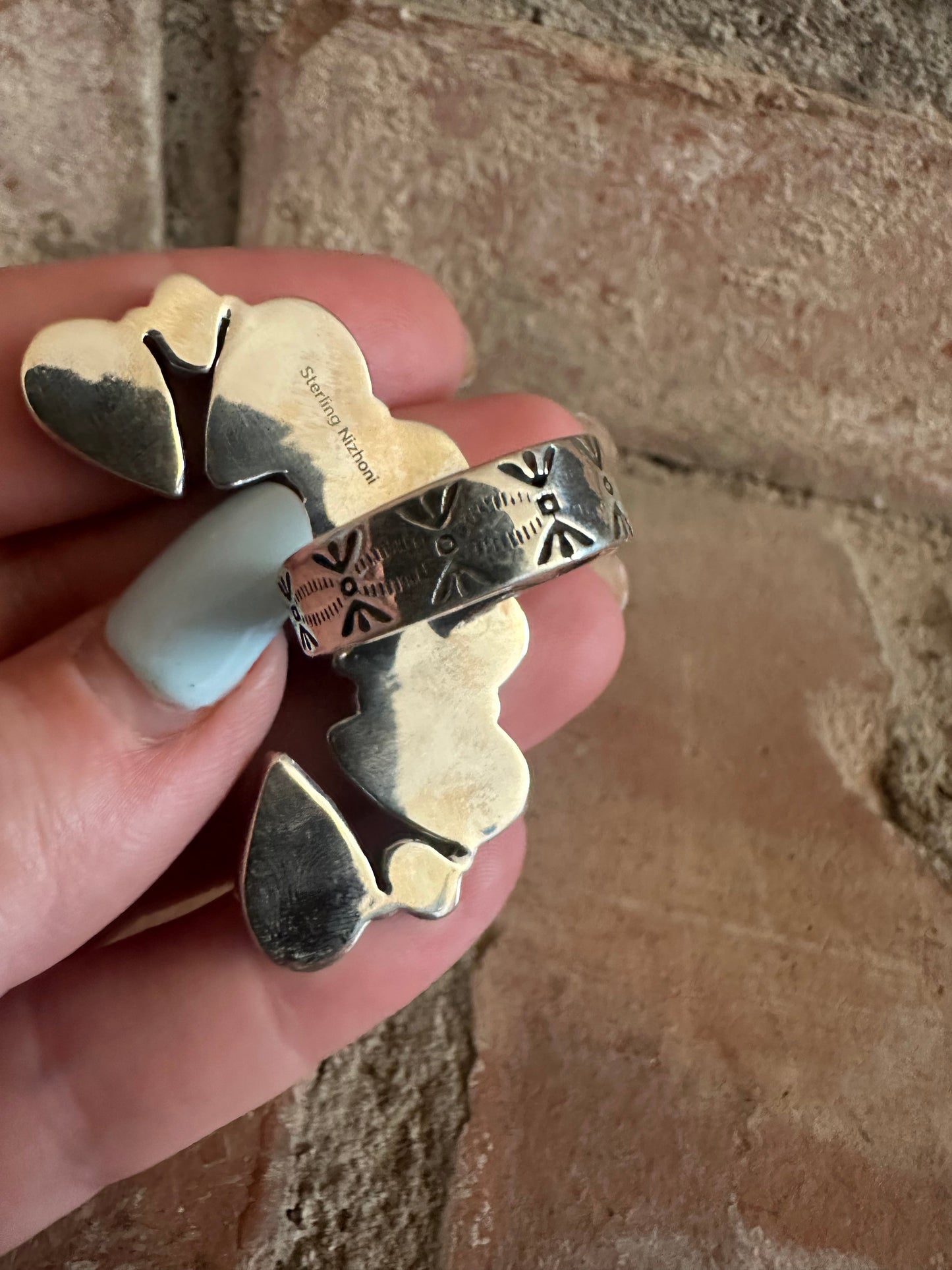 Beautiful Handmade Sonoran Turquoise, Coral And Sterling Silver Adjustable Ring