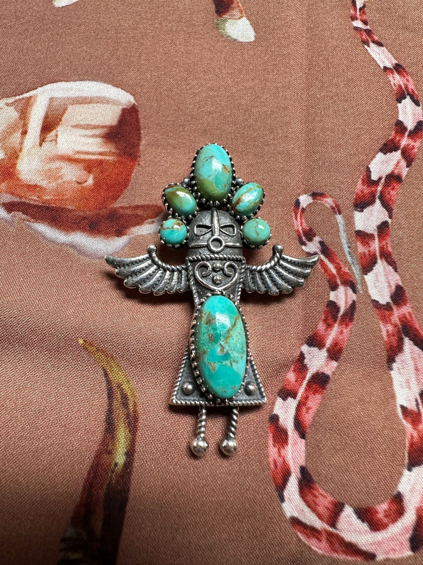 Gorgeous Handmade Sterling Silver & Turquoise Corn Maiden Pendant