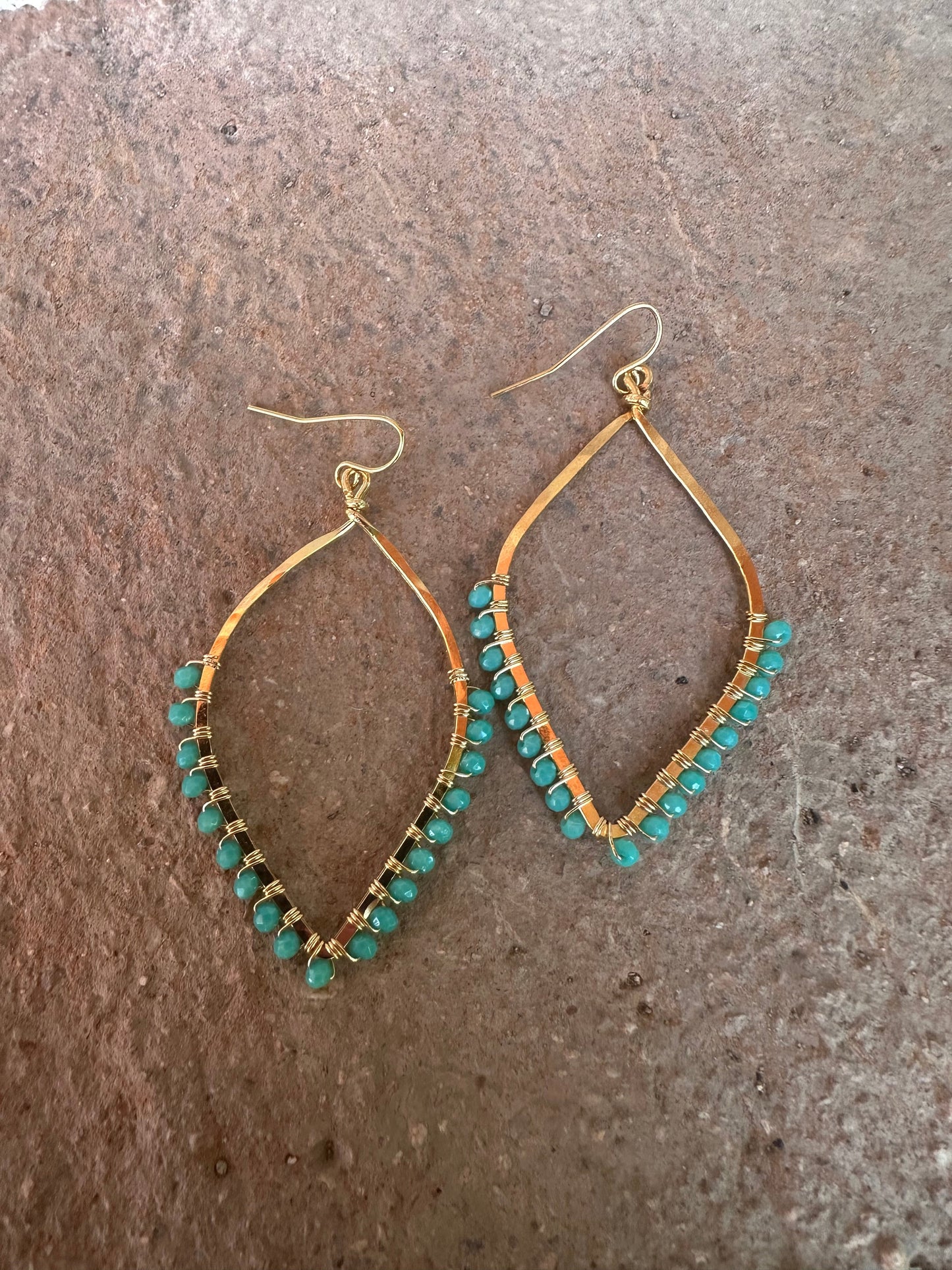 “The Golden Collection” Blue Sunset Handmade Turquoise Beaded & 14k Gold Plated Earrings