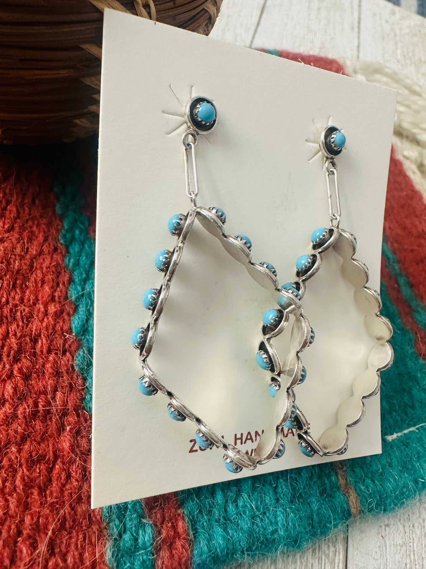 Zuni Turquoise & Sterling Silver Snake Eye Dangle Earrings