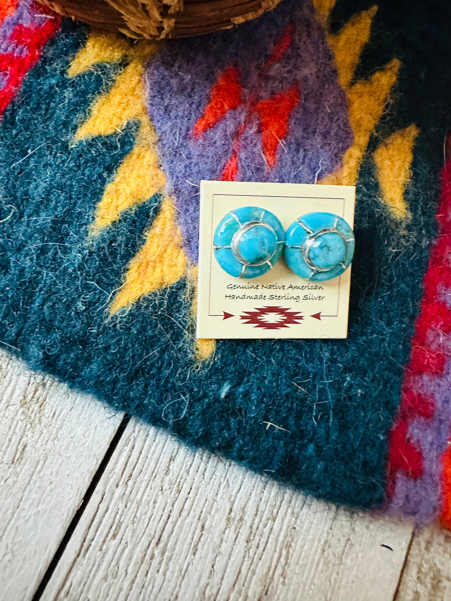 Zuni Sterling Silver & Turquoise Inlay Stud Earrings