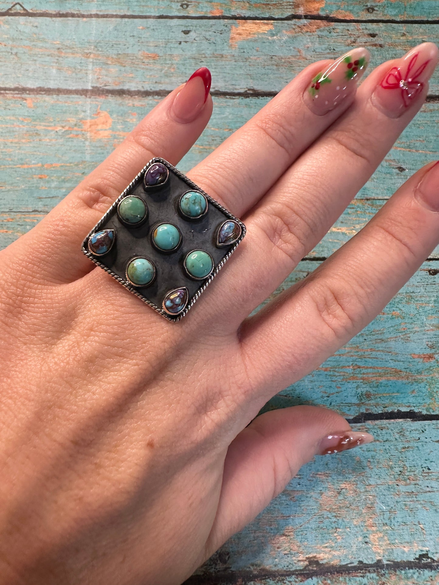 Beautiful Handmade Purple Dream Mojave, Turquoise And Sterling Silver Adjustable Ring