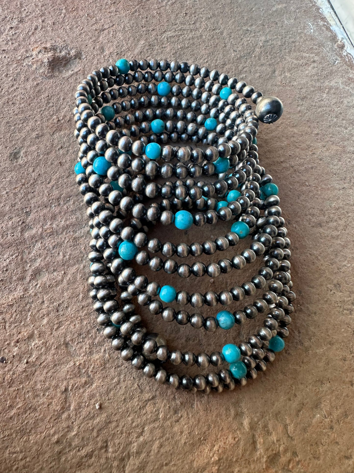 Cassidy Collection Handmade Sterling Silver & Turquoise Beaded Wrap Bracelet