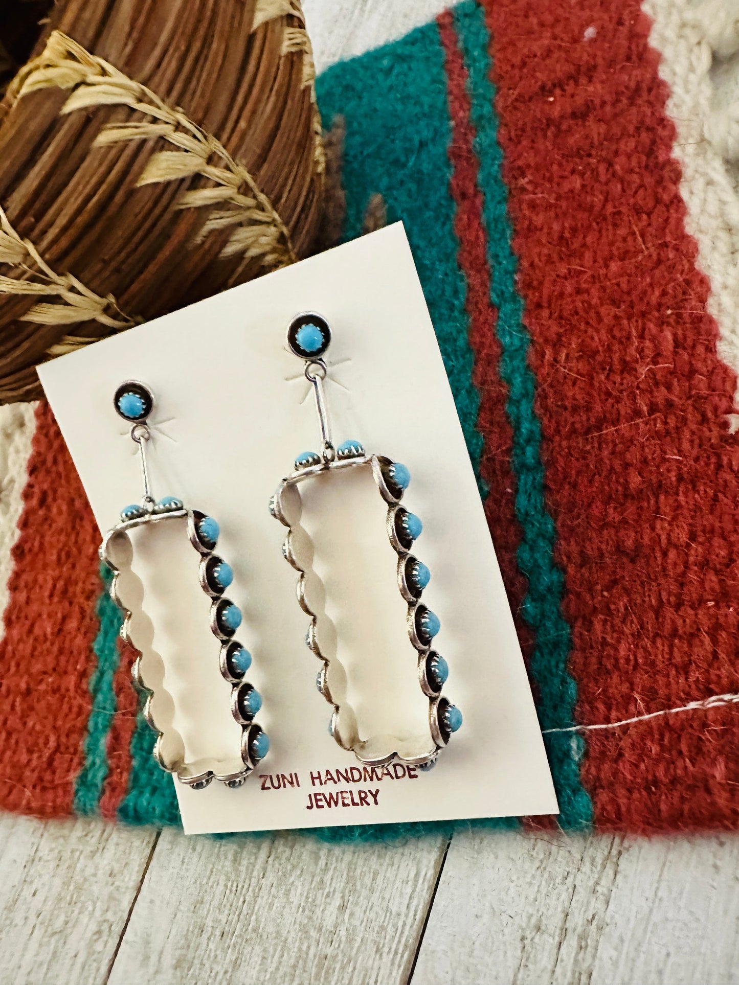 Zuni Turquoise & Sterling Silver Snake Eye Dangle Earrings