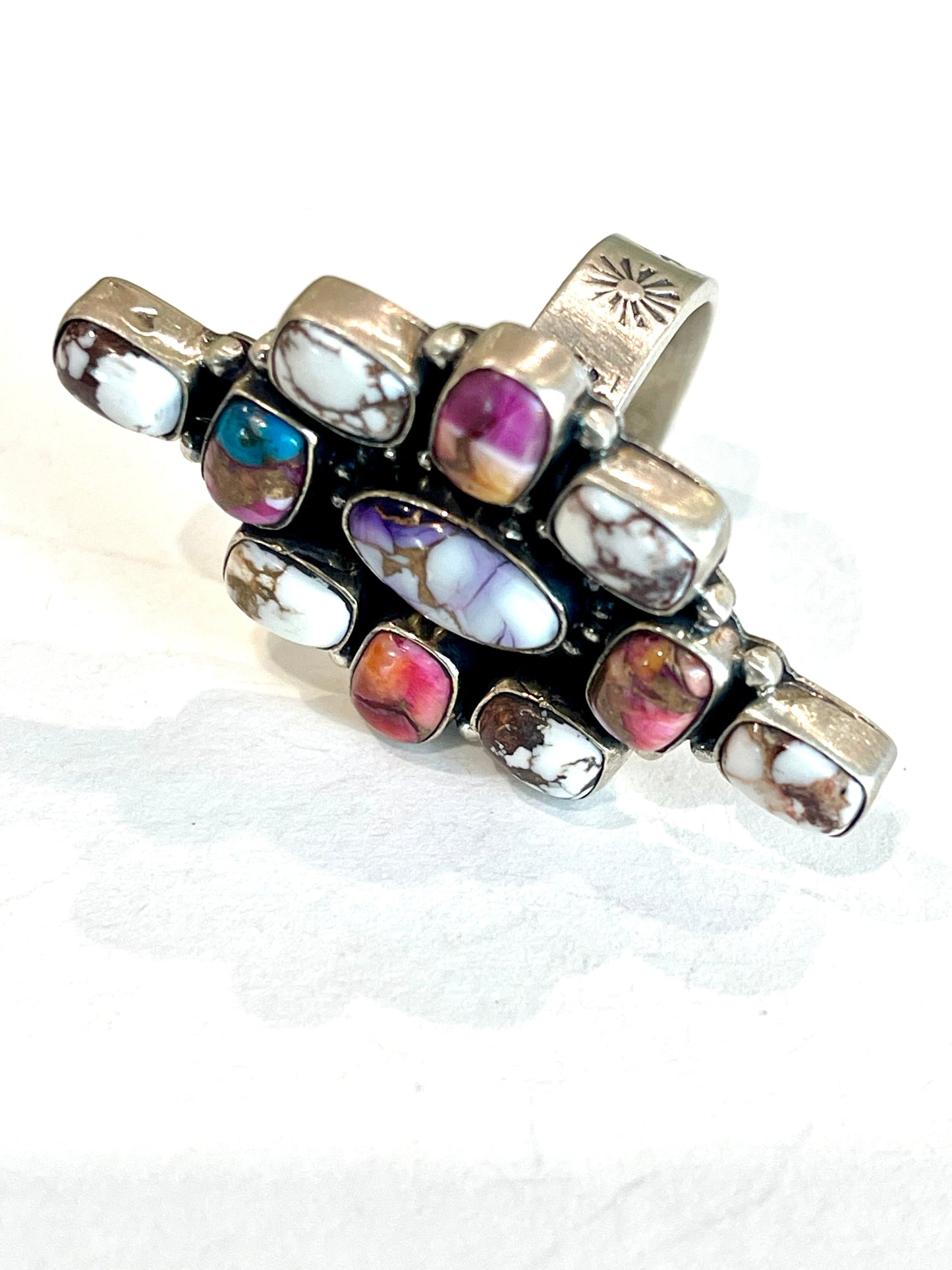 Beautiful Handmade Multi Stone And Sterling Silver Adjustable Ring