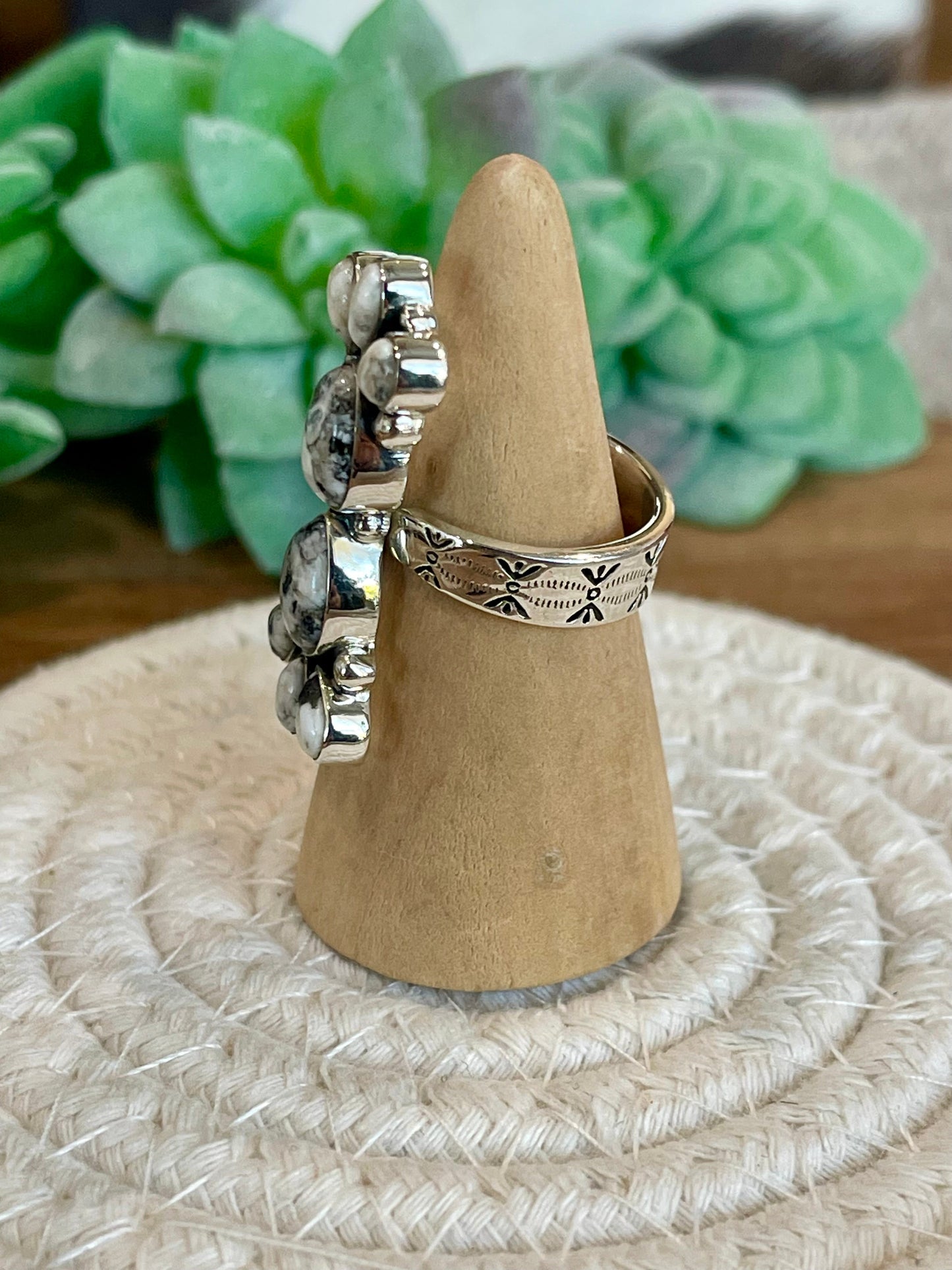 Beautiful Handmade White Buffalo And Sterling Silver Adjustable Ring