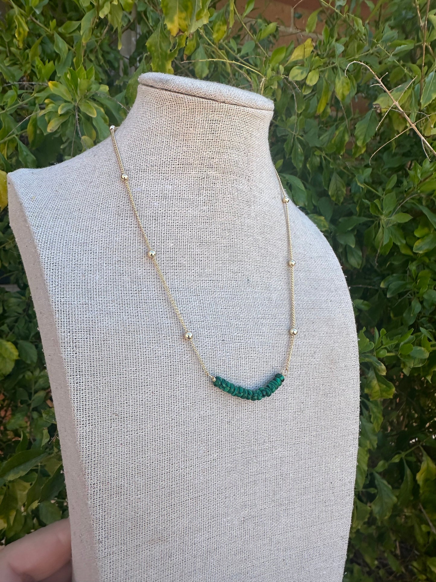 “The Golden Collection” Wild Heart Handmade Malachite Beaded 18k Gold Plated Necklace