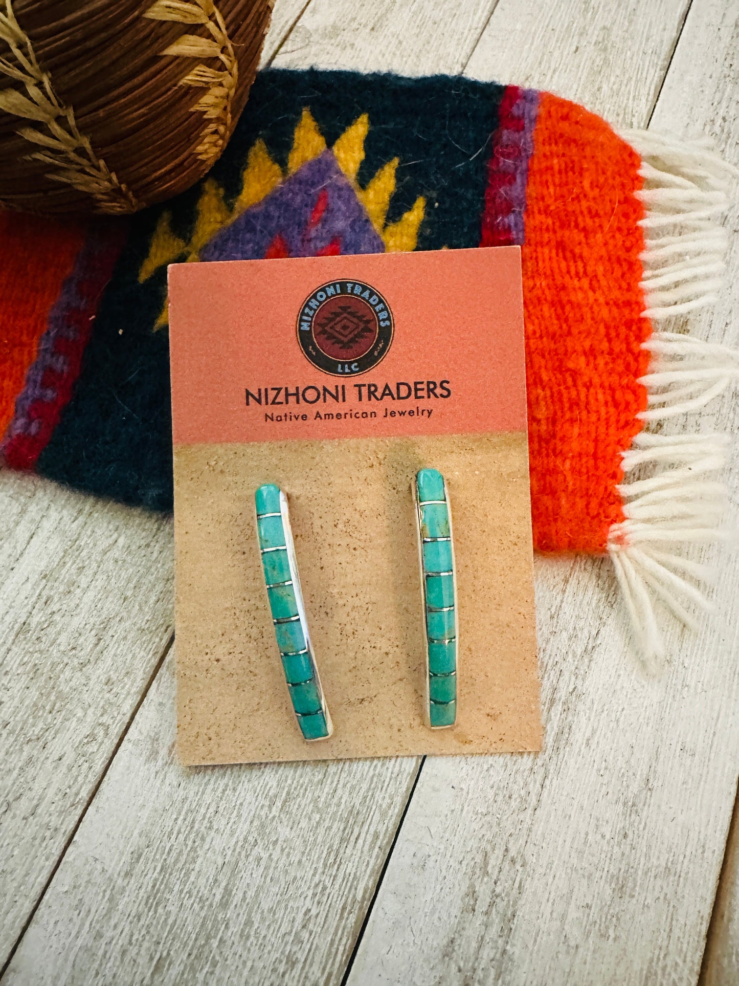 Zuni Sterling Silver & Turquoise Inlay Earrings