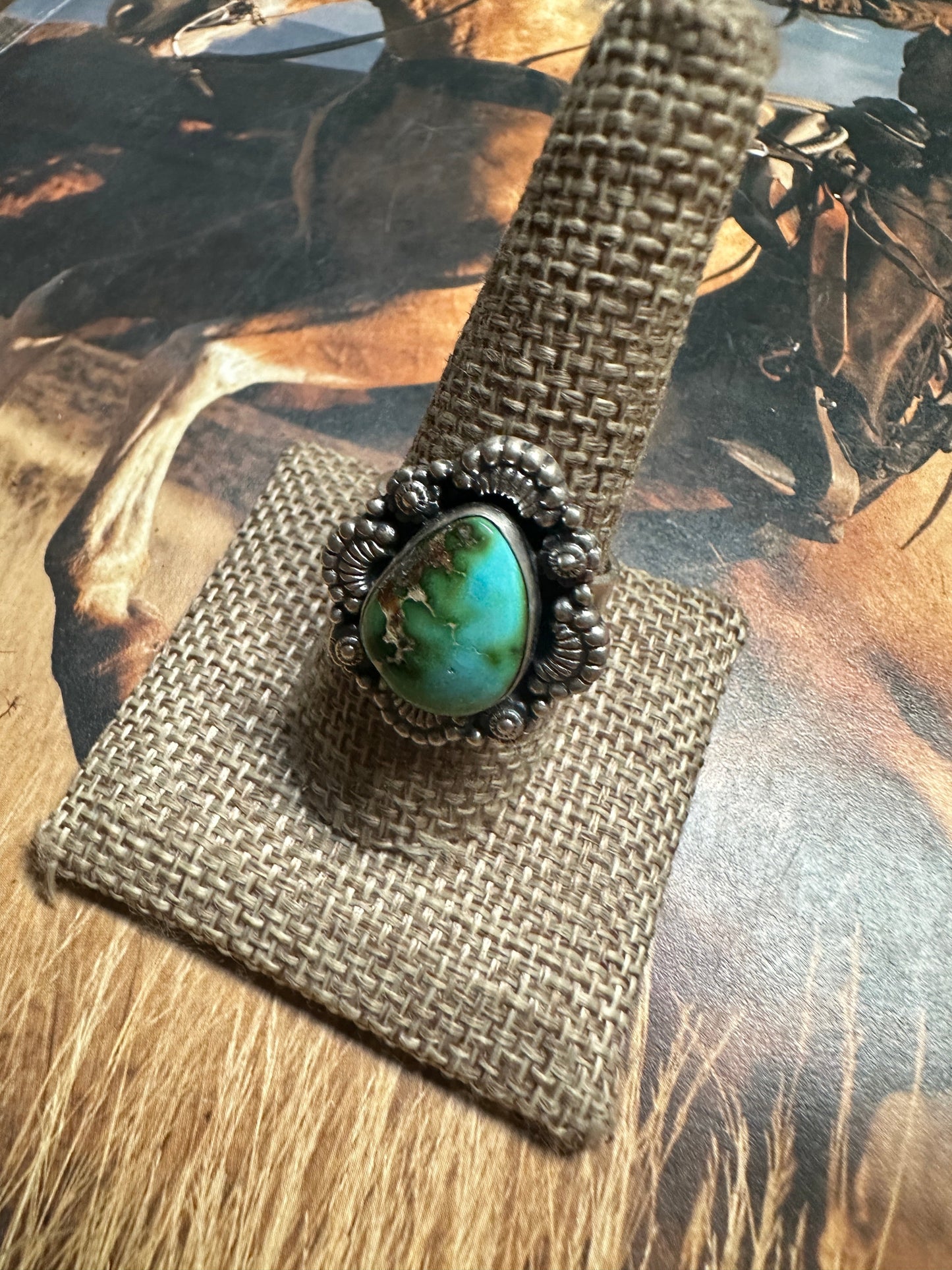 Beautiful Handmade Sonoran Mountain Turquoise And Sterling Silver Adjustable Single Stone Ring