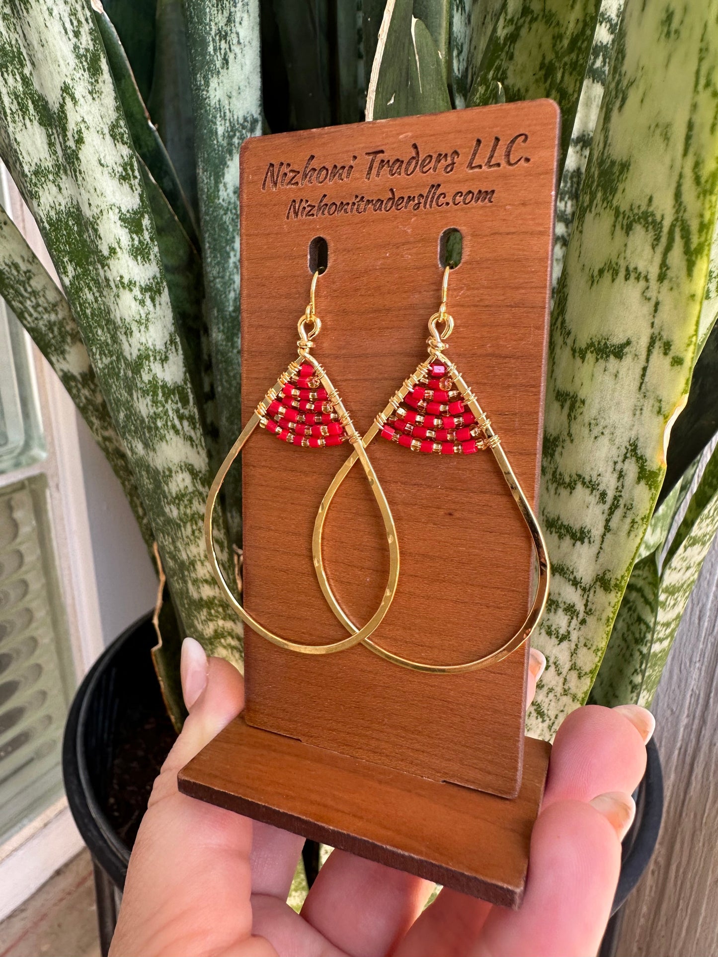 “The Golden Collection” Boho Shimmer Handmade Red Beaded & 14k Gold Plated Earrings